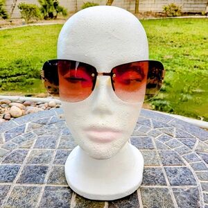 Women's Tortoise Shell Rimless Large Lens Rhinestone Temple UV400 Sunglasses New